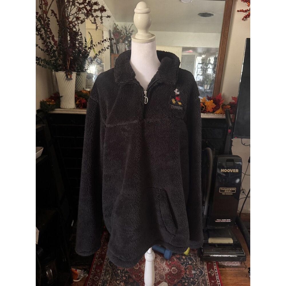 Disneyland Mickey Mouse Fleece Pullover Womens XL Black Sherpa Disney Parks